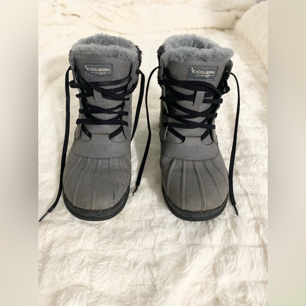 Koolaburra by UGG Lace up Gray Fur-Lined Boots size 7.5